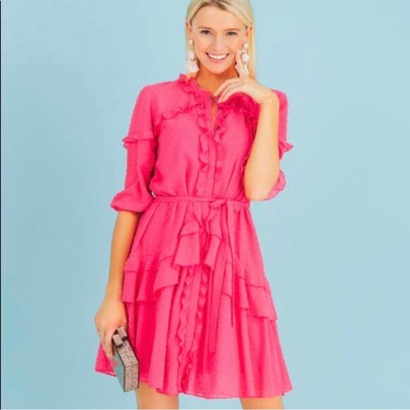Saloni Tilly Pink Ruffle Mini Dress - Picture 1 of 6